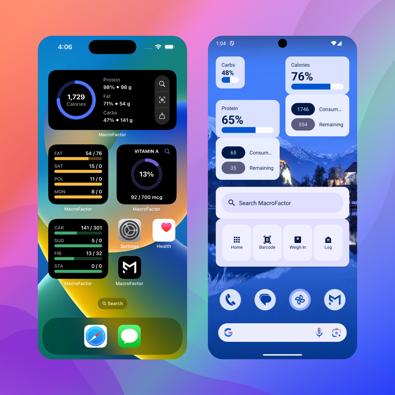 iphone and android macrofactor widgets